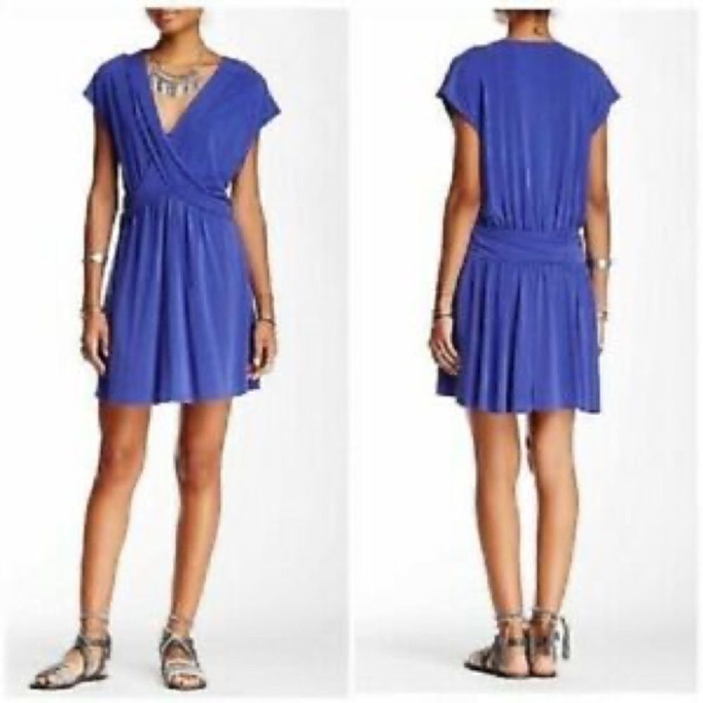 Free People Cupro Criss Cross V Cobalt Mini Dress - Picture 3 of 11